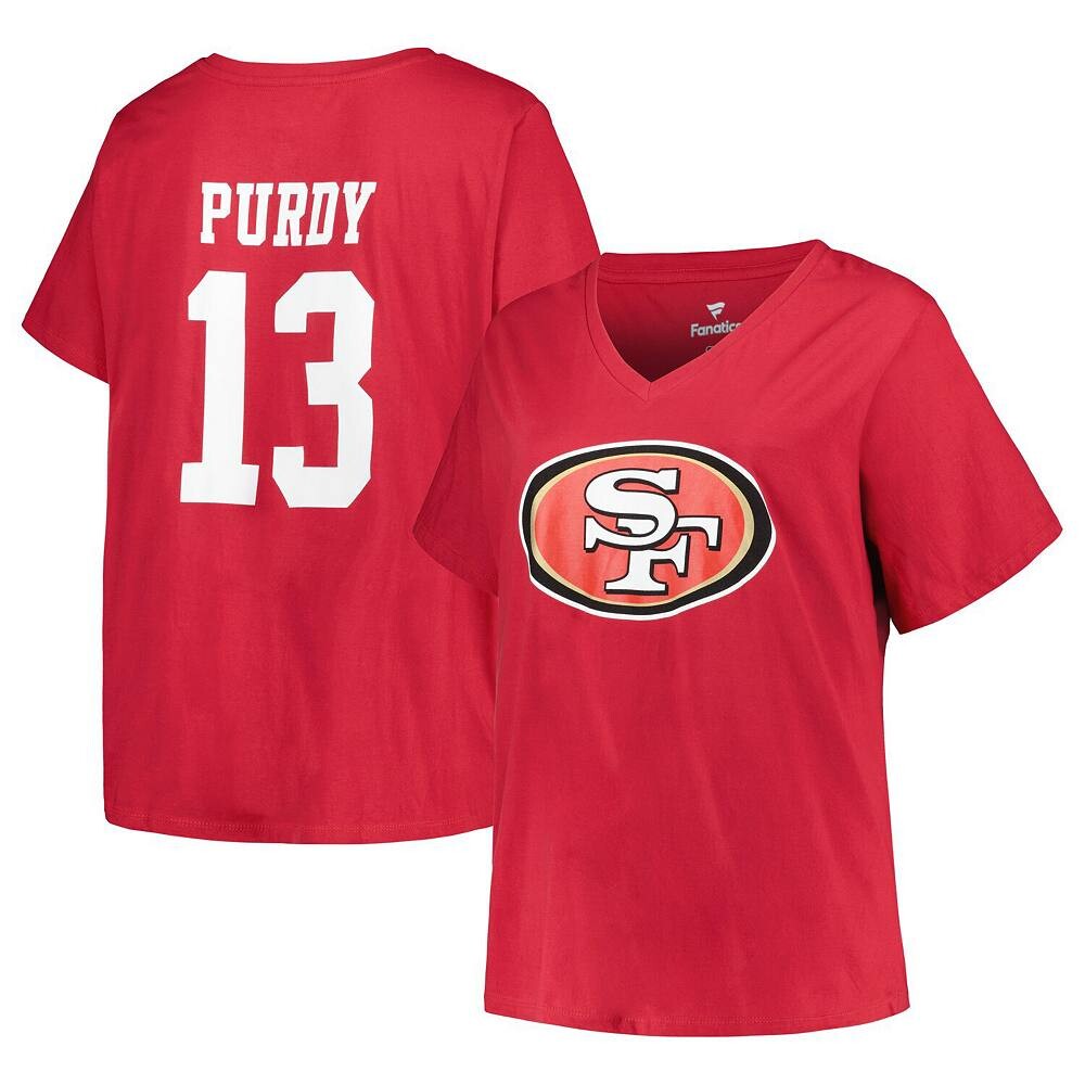 Женская футболка Brock Purdy Scarlet San Francisco 49ers размера плюс с v-образным вырезом и именем и номером, красный
Женская футболка Brock Purdy Scarlet San Francisco 49ers размера плюс с v-образным вырезом и именем и номером, красный