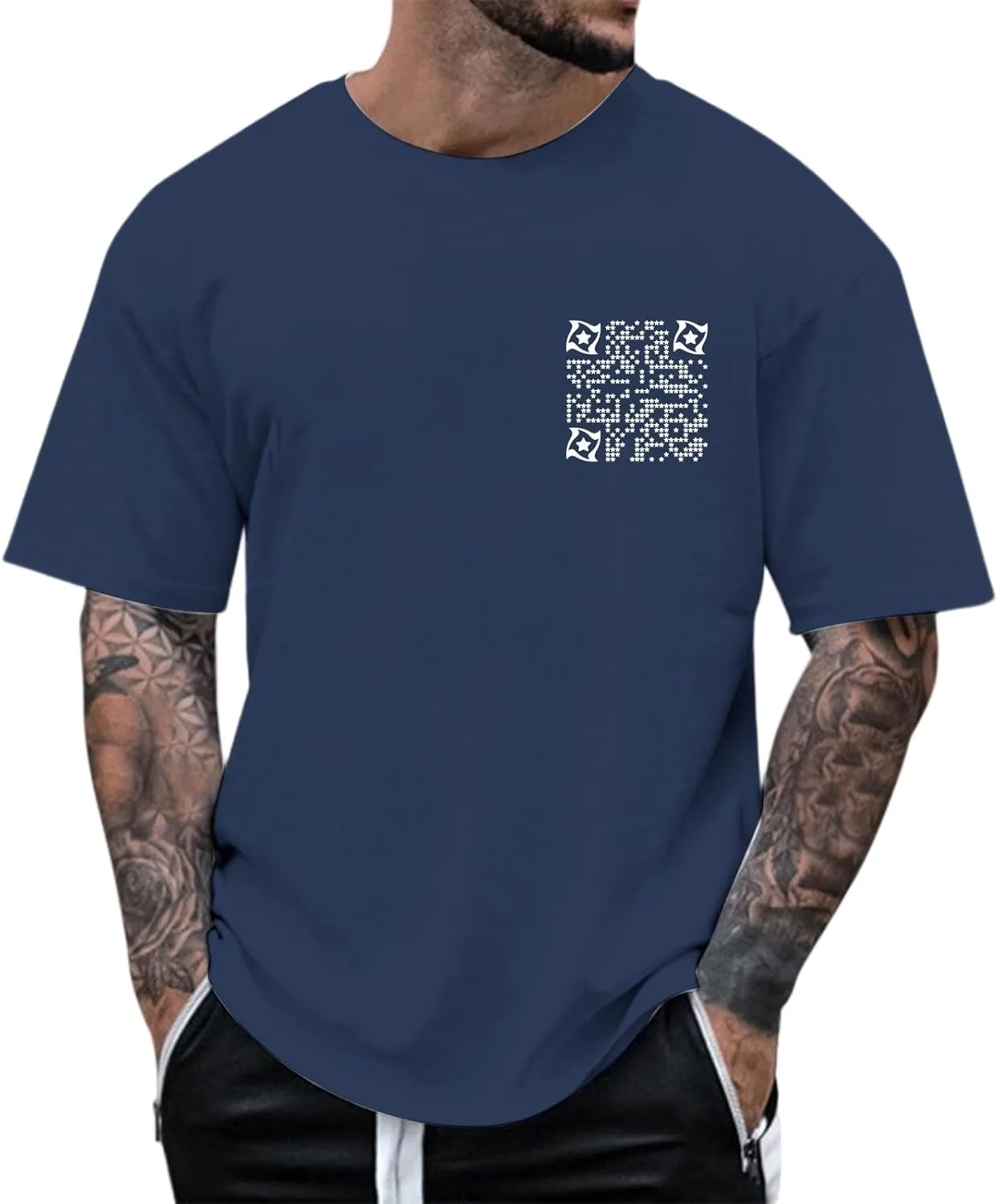 Мужская футболка с принтом QR-кода, круглый вырез, короткий рукав
Мужская футболка с принтом QR-кода, круглый вырез, короткий рукав