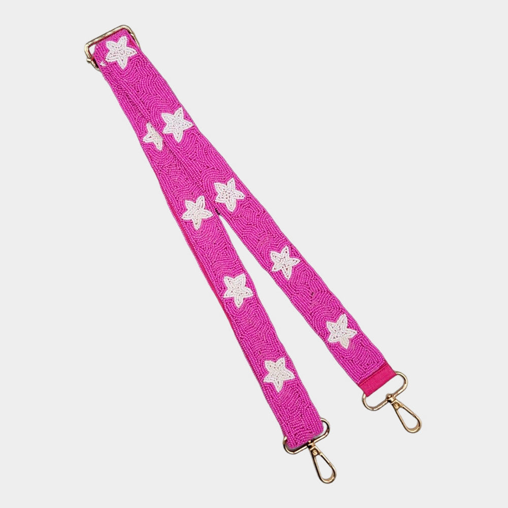 Бахромчатый ремешок для сумки со звездами из бисера FASHNZFAB, розовый 
Бахромчатый ремешок для сумки со звездами из бисера FASHNZFAB, розовый