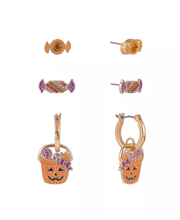 Комплект из сережек-гвоздиков в виде тыквенного фонаря и конфетного трио на Хэллоуин Hallmark, orange
Комплект из сережек-гвоздиков в виде тыквенного фонаря и конфетного трио на Хэллоуин Hallmark, orange