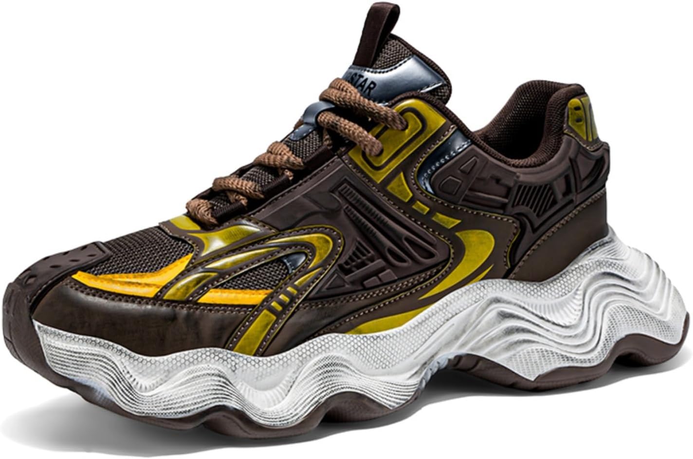 Мужские модные кроссовки - дышащие сетчатые и кожаные с волнообразной подошвой, удобная амортизация для повседневной носки, стильный геометрический дизайн, для спортзала и уличного стиля Kelibasi, коричневый
Мужские модные кроссовки - дышащие сетчатые и кожаные с волнообразной подошвой, удобная амортизация для повседневной носки, стильный геометрический дизайн, для спортзала и уличного стиля Kelibasi, коричневый