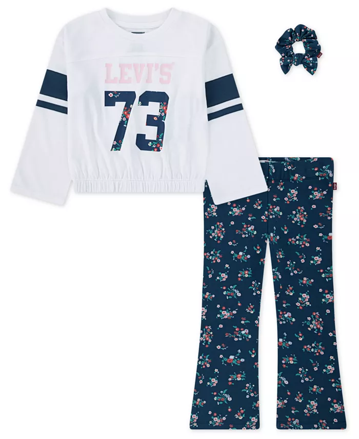 Комплект из 3 предметов для девочек: топ с защипом, расклешенные леггинсы и резинка для волос Levi's
Комплект из 3 предметов для девочек: топ с защипом, расклешенные леггинсы и резинка для волос Levi's