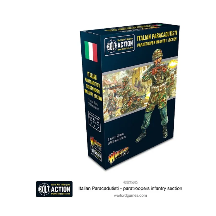 Итальянские паракадутисты - секция десантно-пехотной пехоты, Bolt Action - Italian - Italian Airborne (28mm)
Итальянские паракадутисты - секция десантно-пехотной пехоты, Bolt Action - Italian - Italian Airborne (28mm)