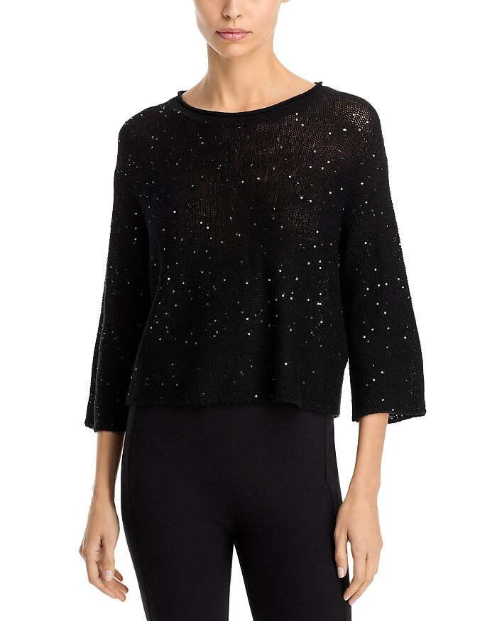 Шерстяной свитер с пайетками Eileen Fisher, черный 
Шерстяной свитер с пайетками Eileen Fisher, черный