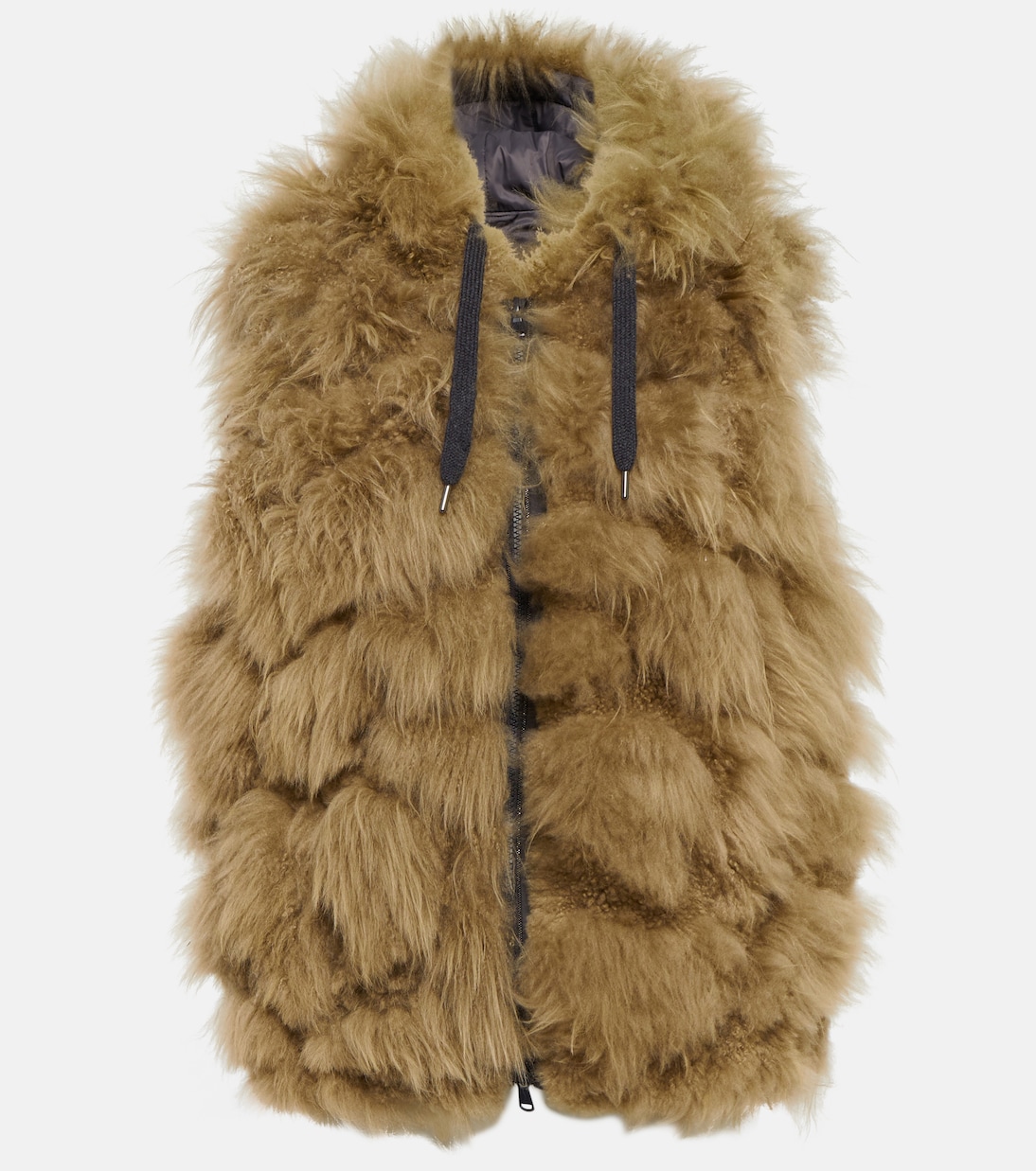 Жилет с капюшоном из кашемировой овчины Brunello Cucinelli, коричневый 
Жилет с капюшоном из кашемировой овчины Brunello Cucinelli, коричневый