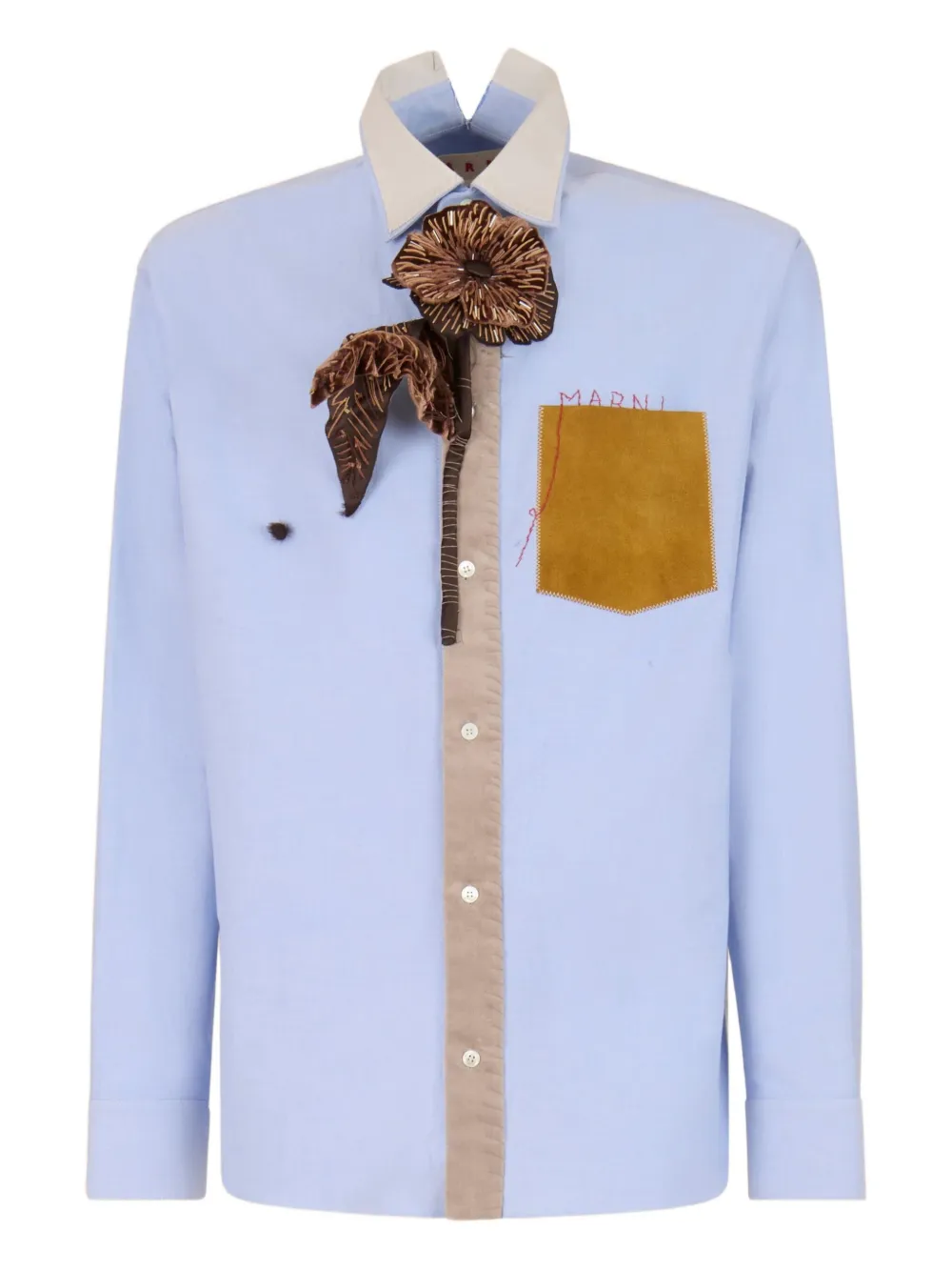Рубашка с контрастным воротником и вышитым карманом Marni, синий
Рубашка с контрастным воротником и вышитым карманом Marni, синий