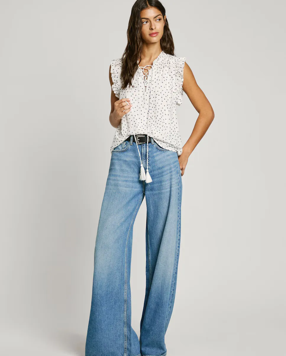 Женские джинсы прямого кроя со средней посадкой и эффектом потертости Pepe Jeans, синий 
Женские джинсы прямого кроя со средней посадкой и эффектом потертости Pepe Jeans, синий