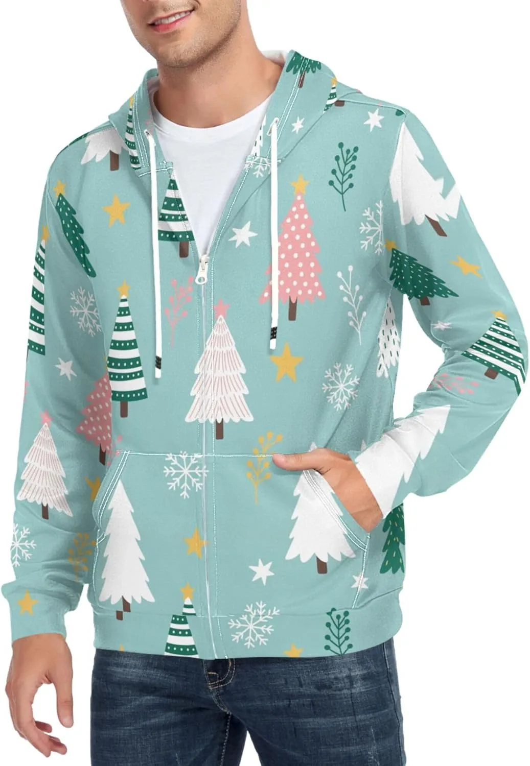 Мужская толстовка с капюшоном на молнии, длинный рукав, с карманом, принт с рождественскими елками и снежинками CUPADA
Мужская толстовка с капюшоном на молнии, длинный рукав, с карманом, принт с рождественскими елками и снежинками CUPADA