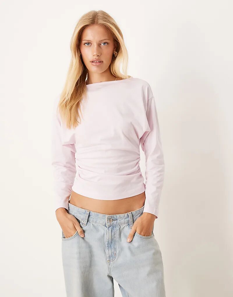 Топ ASOS DESIGN с драпировкой и присборенным вырезом «летучая мышь» розового цвета 
Топ ASOS DESIGN с драпировкой и присборенным вырезом «летучая мышь» розового цвета