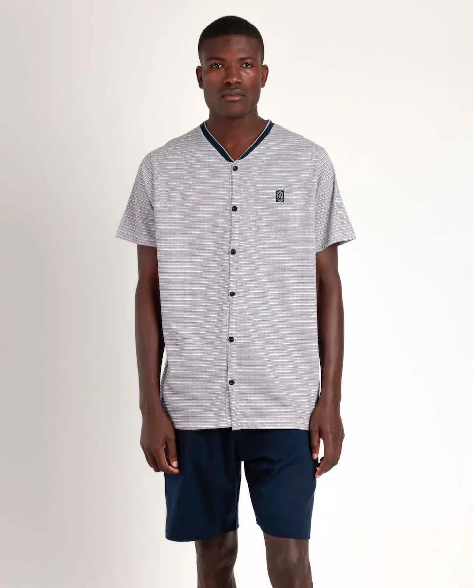 Мужская открытая короткая пижама из синего трикотажа Admas, синий 
Мужская открытая короткая пижама из синего трикотажа Admas, синий