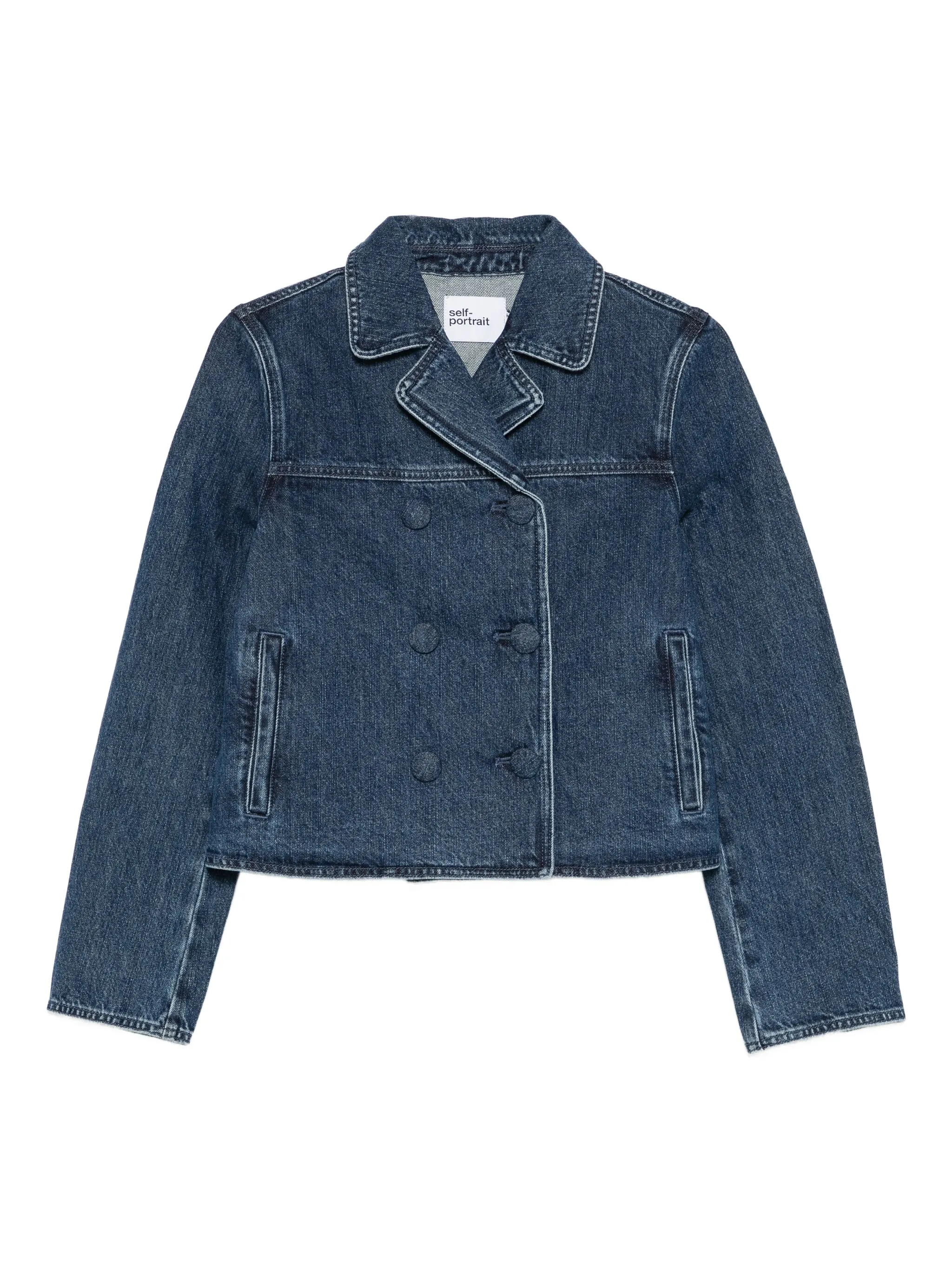 Двубортная джинсовая куртка Self-Portrait, синий
Двубортная джинсовая куртка Self-Portrait, синий