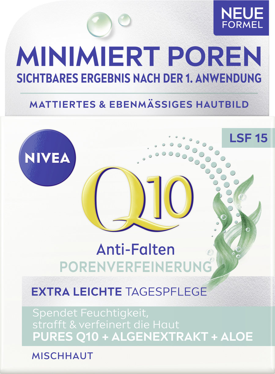 Дневной крем NIVEA Q10 Anti-Falten Porenverfeinerung Extra Leichte Tagespflege LSF 15
Дневной крем NIVEA Q10 Anti-Falten Porenverfeinerung Extra Leichte Tagespflege LSF 15
