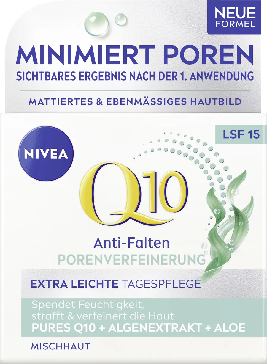 Дневной крем NIVEA Q10 Anti-Falten Porenverfeinerung Extra Leichte Tagespflege LSF 15 
Дневной крем NIVEA Q10 Anti-Falten Porenverfeinerung Extra Leichte Tagespflege LSF 15