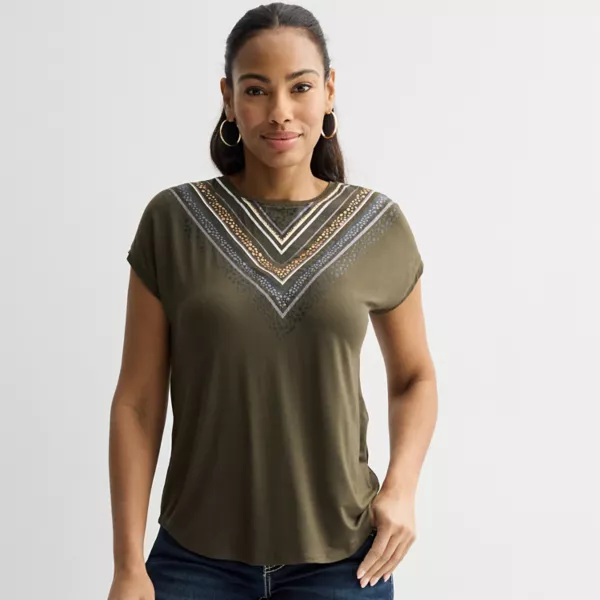 Женский короткий рукав с декором Apt. 9, цвет olive landis
Женский короткий рукав с декором Apt. 9, цвет olive landis