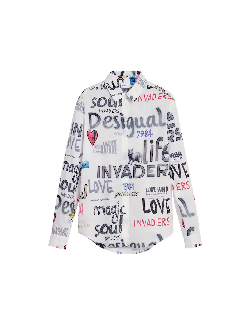 Женская хлопковая рубашка с принтом из букв Desigual, белый
Женская хлопковая рубашка с принтом из букв Desigual, белый