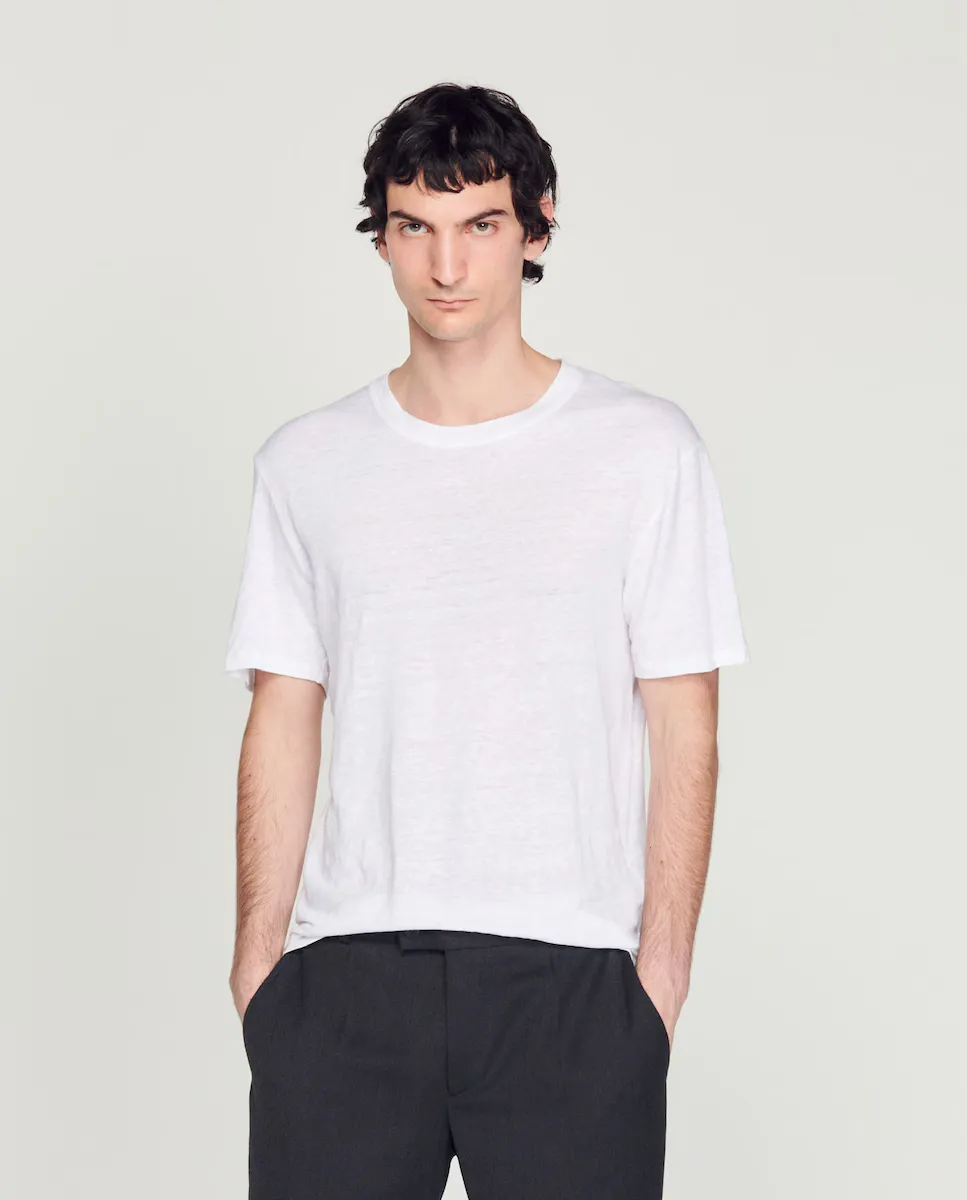 Мужская льняная футболка лососевого цвета с короткими рукавами Sandro, белый
Мужская льняная футболка лососевого цвета с короткими рукавами Sandro, белый