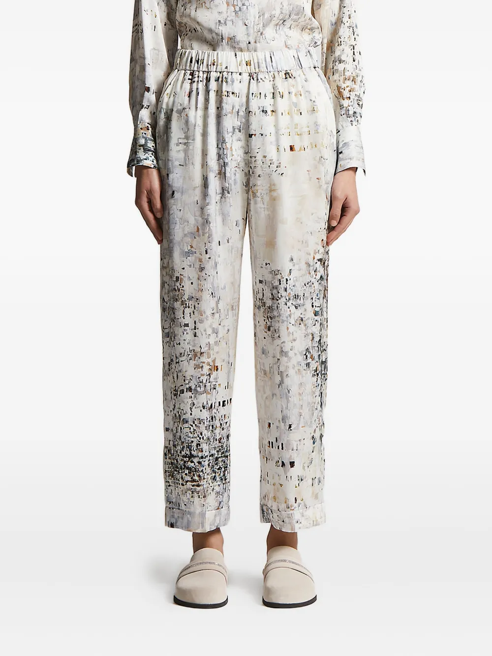 Брюки с абстрактным принтом и эластичным поясом Peserico, белый
Брюки с абстрактным принтом и эластичным поясом Peserico, белый