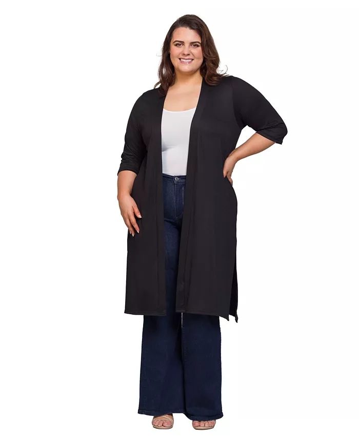 Кардиган-свитер больших размеров длиной до колена 24seven Comfort Apparel, черный
Кардиган-свитер больших размеров длиной до колена 24seven Comfort Apparel, черный