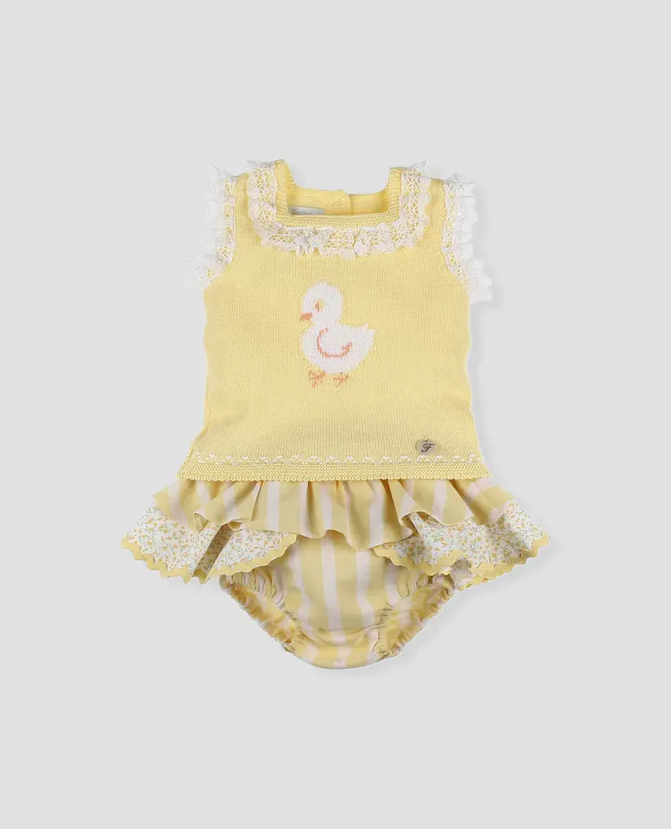 Комплект из двух предметов для девочки с хлопковым цыпленком Foque, желтый
Комплект из двух предметов для девочки с хлопковым цыпленком Foque, желтый