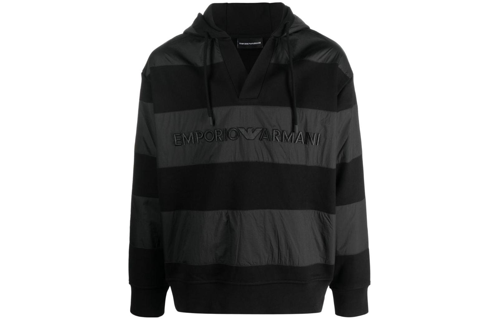 Худи с вышитым логотипом, в полоску и с кулиской EMPORIO ARMANI, черный
Худи с вышитым логотипом, в полоску и с кулиской EMPORIO ARMANI, черный