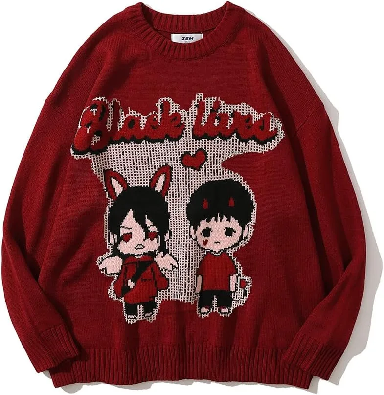 Мужской оверсайз свитер с японским аниме принтом черный HANGJIA
Мужской оверсайз свитер с японским аниме принтом черный HANGJIA