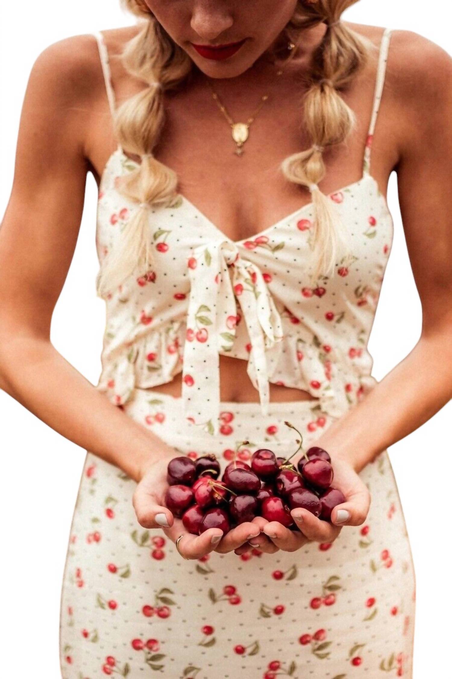 Платье с принтом вишни и оборками спереди, цвет слоновой кости, красный LUCCA
Платье с принтом вишни и оборками спереди, цвет слоновой кости, красный LUCCA