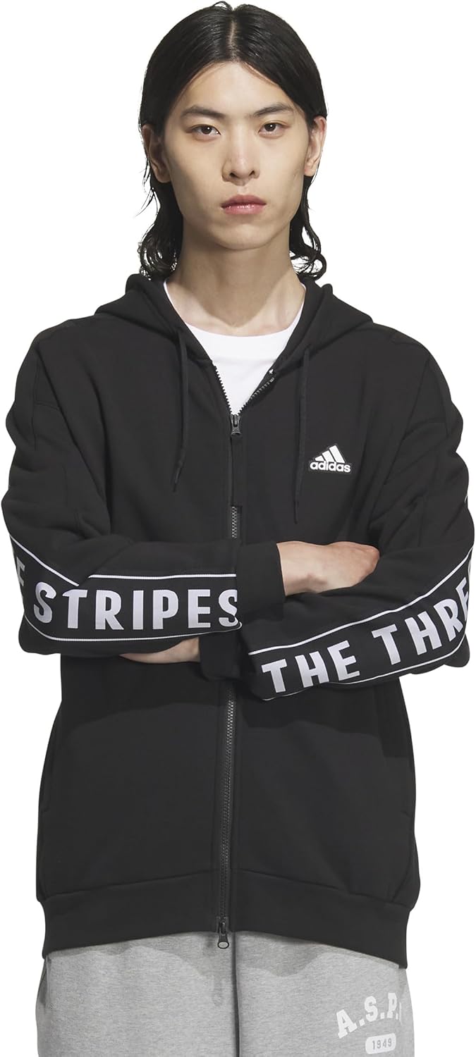 Мужская толстовка с капюшоном на молнии из французского махрового трикотажа с надписью Wording Pack (KWX99) Adidas, черный
Мужская толстовка с капюшоном на молнии из французского махрового трикотажа с надписью Wording Pack (KWX99) Adidas, черный