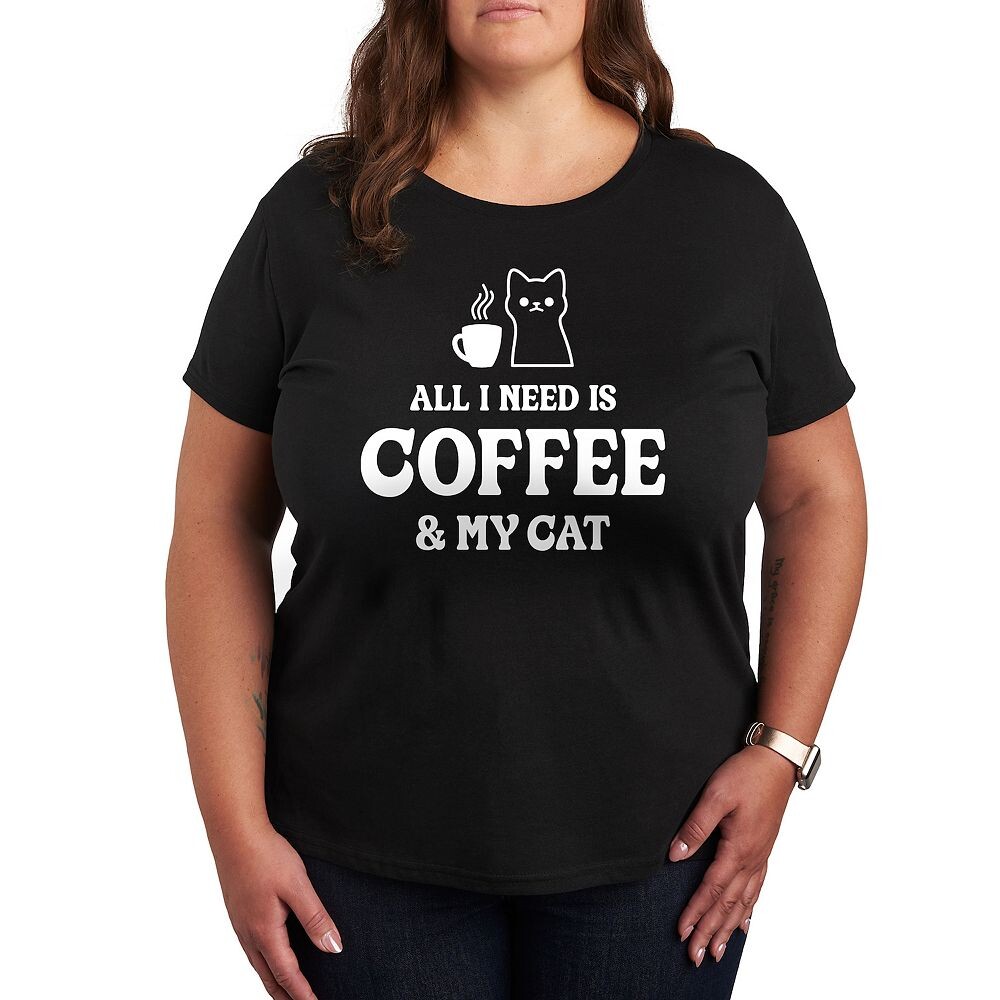 Футболка с рисунком Plus All I Need Coffee Cat Licensed Character, черный 
Футболка с рисунком Plus All I Need Coffee Cat Licensed Character, черный