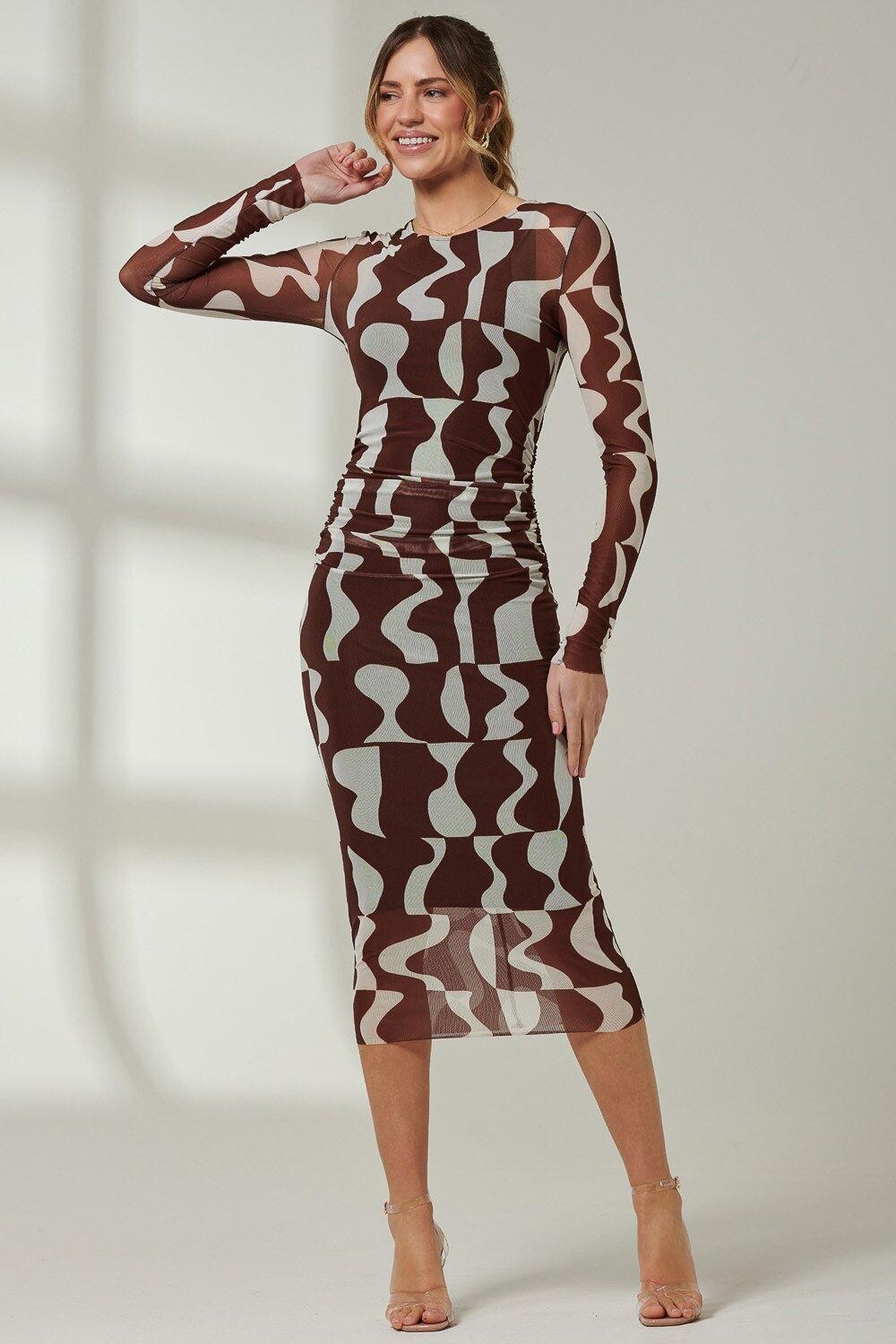 Сетчатое платье мидакси с длинными рукавами Gionna Jolie Moi, коричневый
Сетчатое платье мидакси с длинными рукавами Gionna Jolie Moi, коричневый