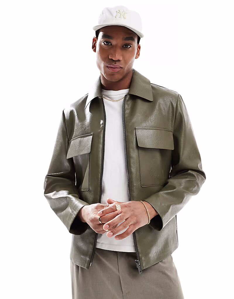 Куртка из искусственной кожи River Island цвета темного хаки 
Куртка из искусственной кожи River Island цвета темного хаки