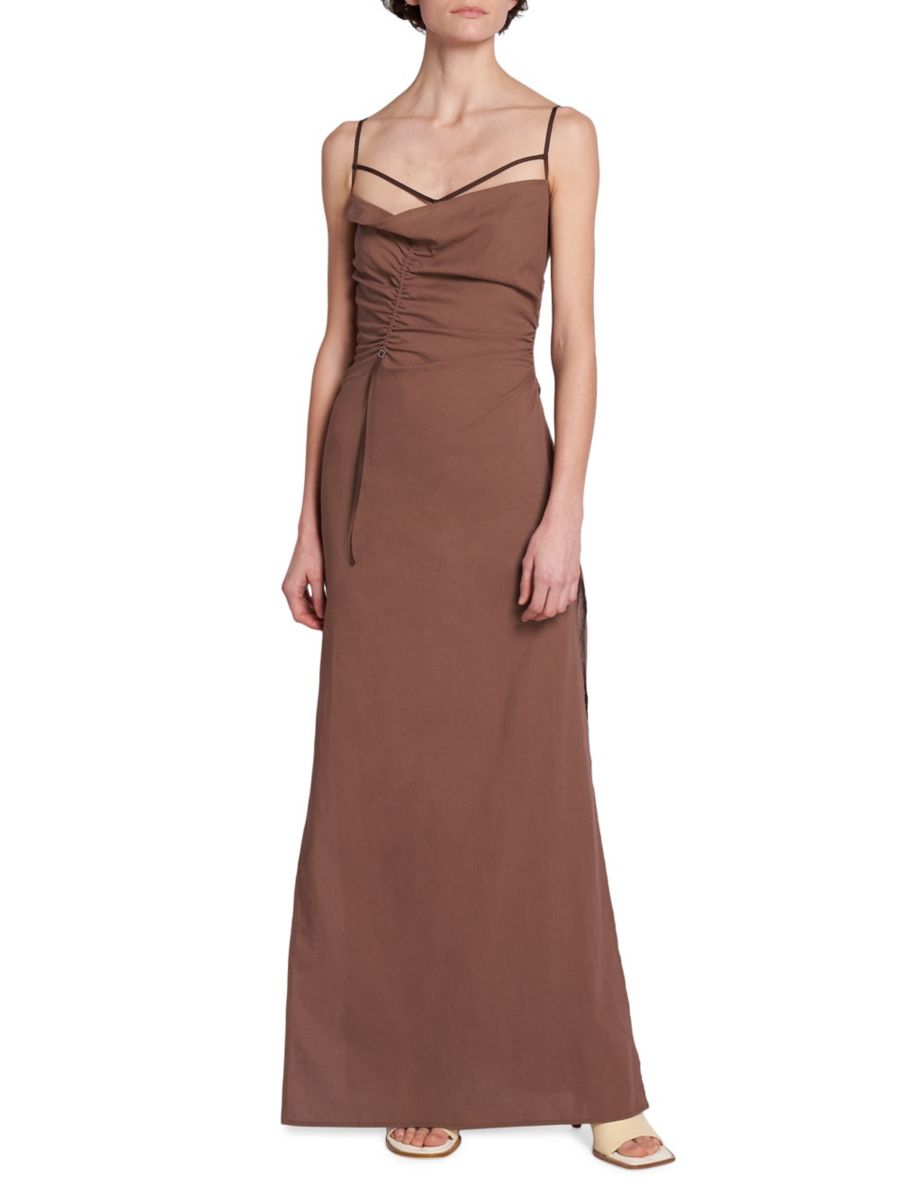 Платье макси без рукавов с рюшами Gaua Jacquemus, коричневый
Платье макси без рукавов с рюшами Gaua Jacquemus, коричневый