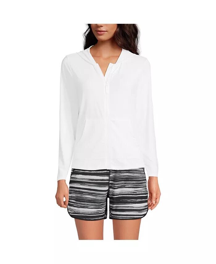 Женский рашгард с длинным рукавом и капюшоном на молнии UPF 50 Lands' End, белый 
Женский рашгард с длинным рукавом и капюшоном на молнии UPF 50 Lands' End, белый