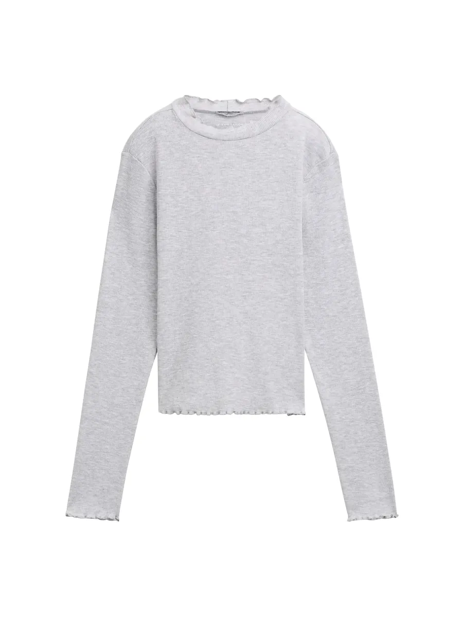 Рубашка TOM TAILOR с длинными рукавами, в рубчик, с рюшами на манжетах, серый 
Рубашка TOM TAILOR с длинными рукавами, в рубчик, с рюшами на манжетах, серый