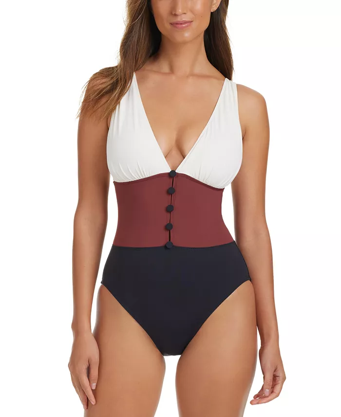 Женский купальник Colorblocked с застежкой на пуговицы Bleu by Rod Beattie, мультиколор 
Женский купальник Colorblocked с застежкой на пуговицы Bleu by Rod Beattie, мультиколор