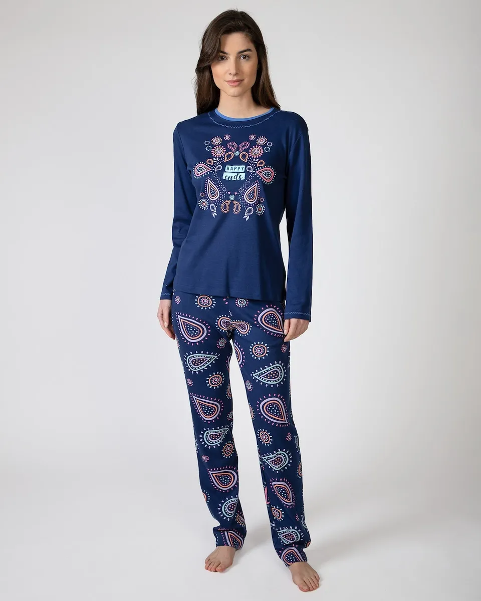 Женская длинная пижама из хлопкового трикотажа с принтом Massana, синий
Женская длинная пижама из хлопкового трикотажа с принтом Massana, синий