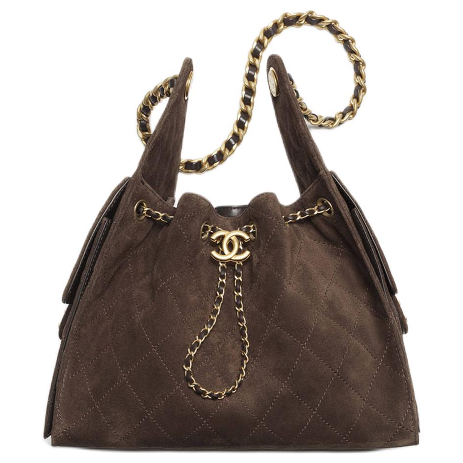 CHANEL Маленькая женская сумка через плечо из телячьей кожи с замшевыми вставками тёмно-коричневого цвета