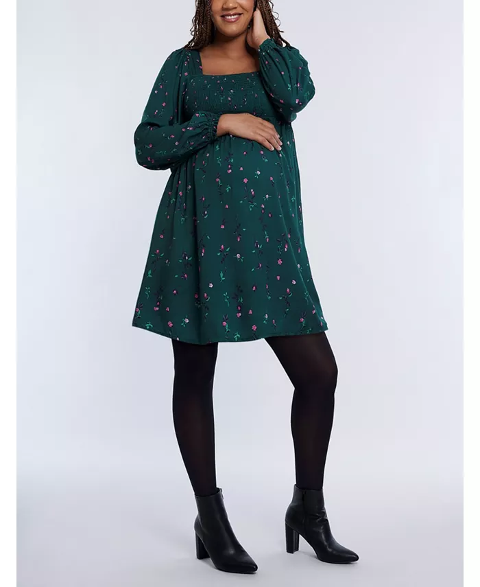 Беременное платье-бэбидол с присборенным верхом и длинными рукавами мини - Motherhood Motherhood Maternity, синий 
Беременное платье-бэбидол с присборенным верхом и длинными рукавами мини - Motherhood Motherhood Maternity, синий