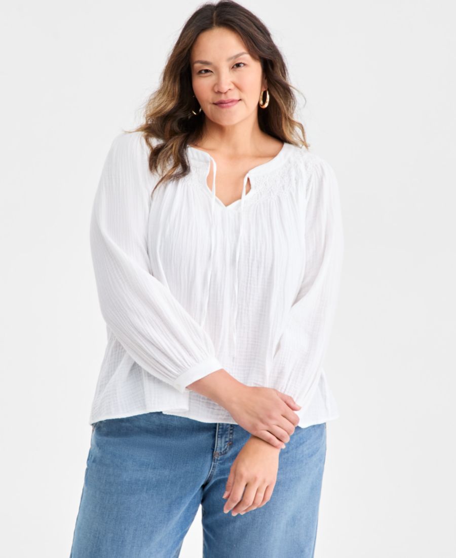 Хлопковая блузка большого размера с присборенным воротником и завязками Style & Co, Bright White
Хлопковая блузка большого размера с присборенным воротником и завязками Style & Co, Bright White