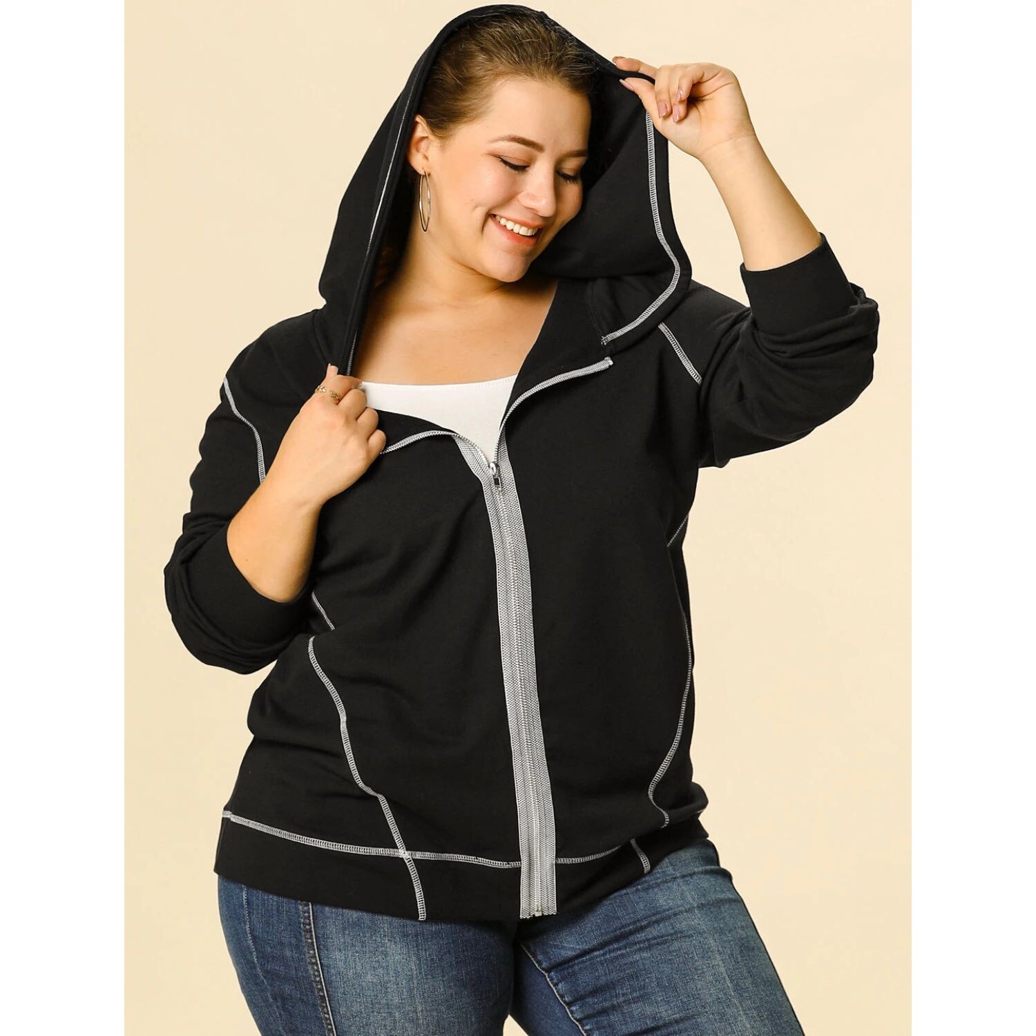 Женская спортивная куртка с капюшоном на молнии и карманами больших размеров Agnes Orinda, черный
Женская спортивная куртка с капюшоном на молнии и карманами больших размеров Agnes Orinda, черный