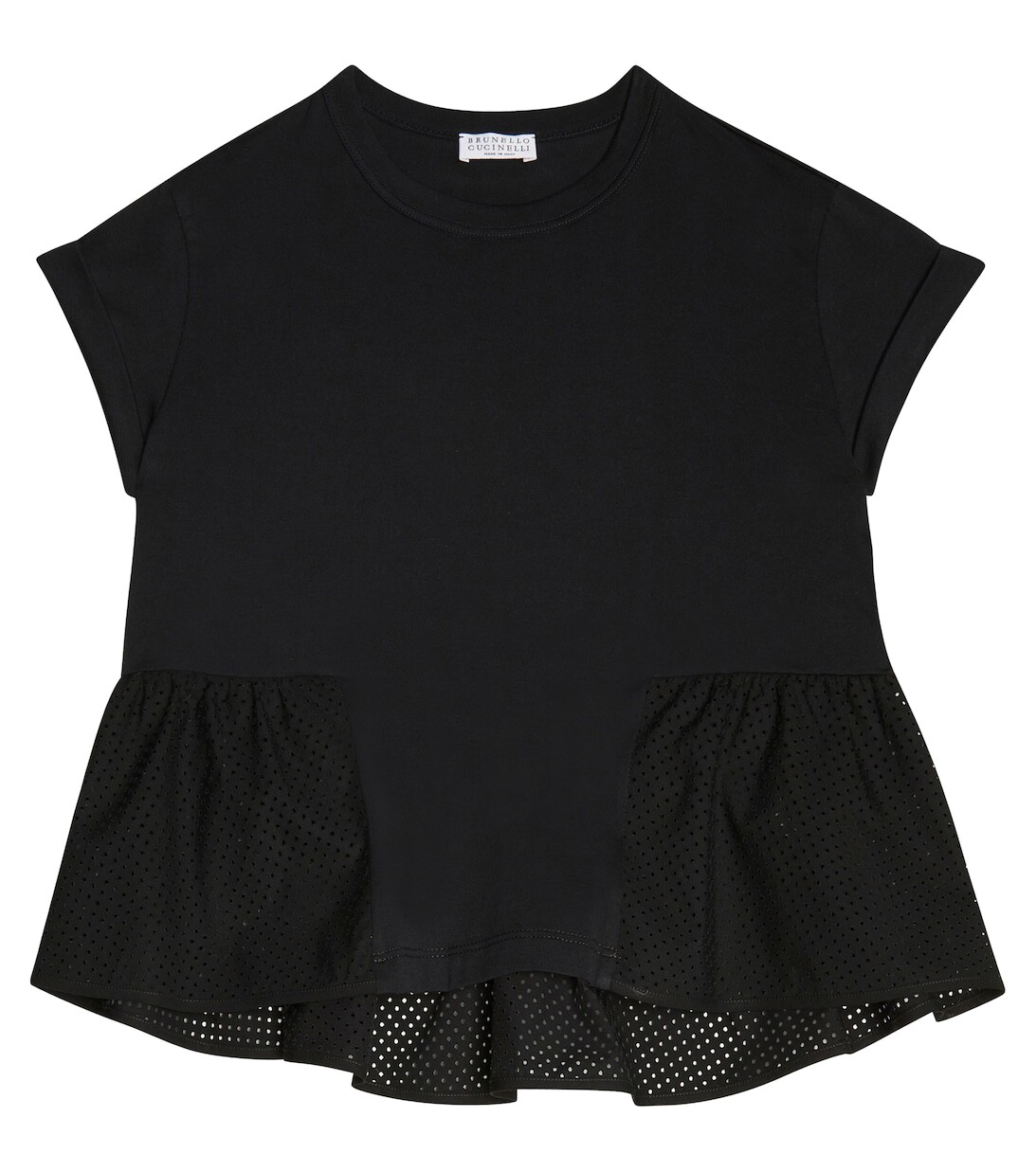 Футболка из сетки и хлопка Brunello Cucinelli, черный 
Футболка из сетки и хлопка Brunello Cucinelli, черный
