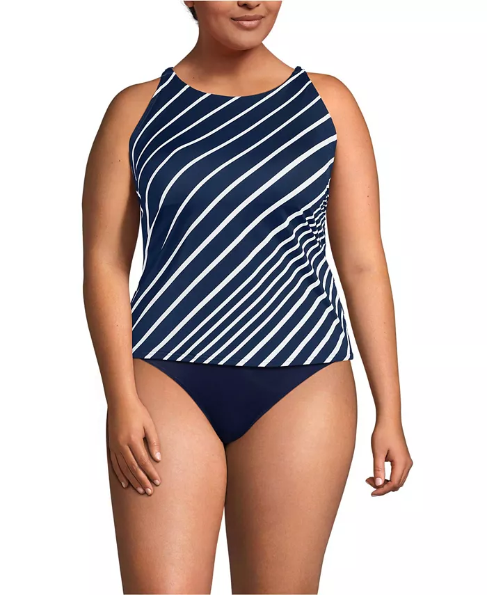 Женский купальник-танкини с высоким воротом и бретельками на спине без косточек Lands' End, синий 
Женский купальник-танкини с высоким воротом и бретельками на спине без косточек Lands' End, синий