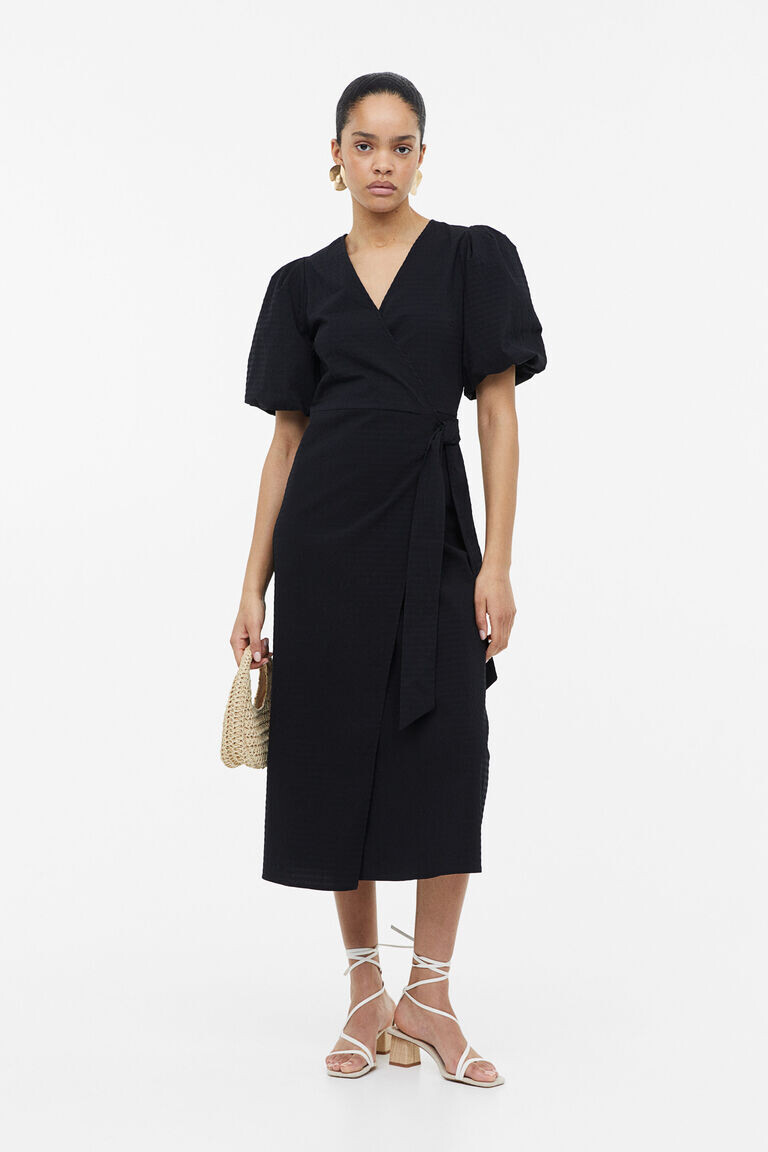 Платье с пышными рукавами и запахом H&M, черный
Платье с пышными рукавами и запахом H&M, черный