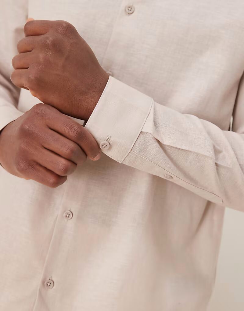 Рубашка ASOS DESIGN из льняной смеси, классического тона, серого цвета 
Рубашка ASOS DESIGN из льняной смеси, классического тона, серого цвета