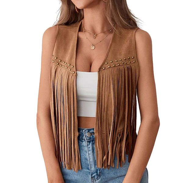 Женский жилет без рукавов с v-образным вырезом и бахромой Elitespirit
Женский жилет без рукавов с v-образным вырезом и бахромой Elitespirit