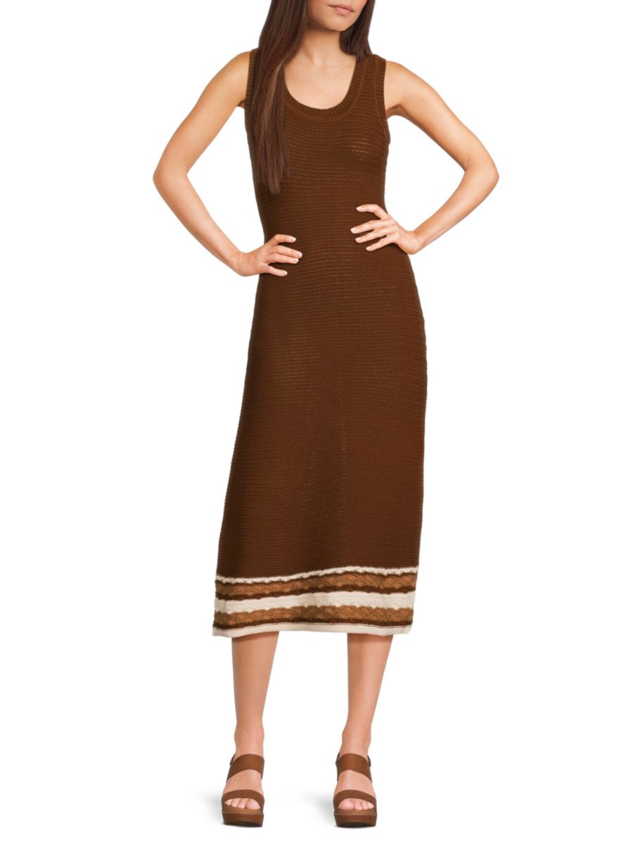 Платье-футляр миди в стиле колорблок с вязанным крючком Design 365, цвет Syrup