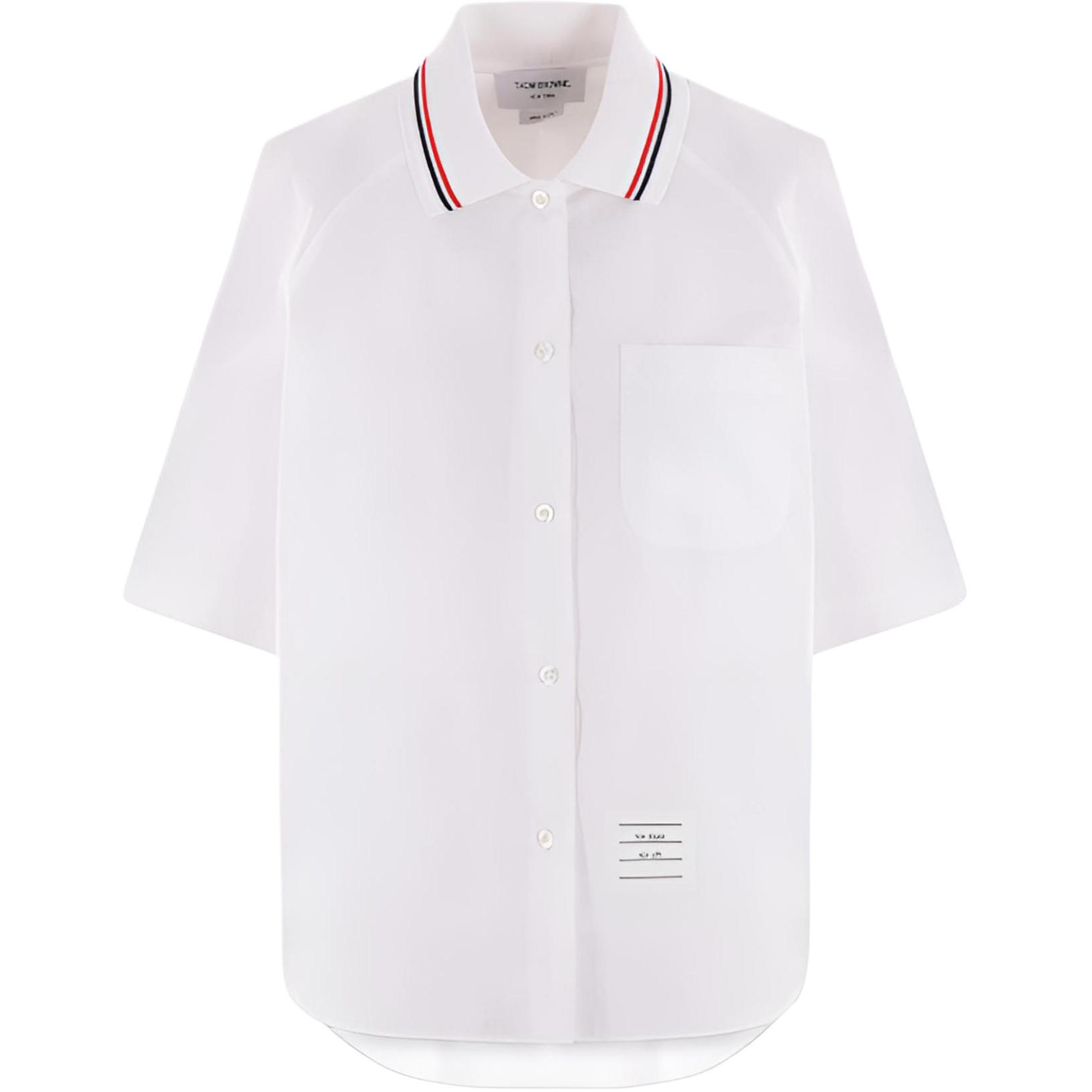 Хлопковая рубашка со складками-коробочками THOM BROWNE, белая 
Хлопковая рубашка со складками-коробочками THOM BROWNE, белая