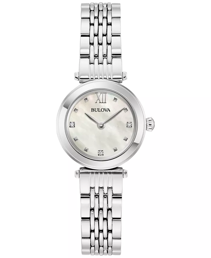 Женские часы-браслет из нержавеющей стали с бриллиантовыми вставками, 25 мм Bulova
Женские часы-браслет из нержавеющей стали с бриллиантовыми вставками, 25 мм Bulova