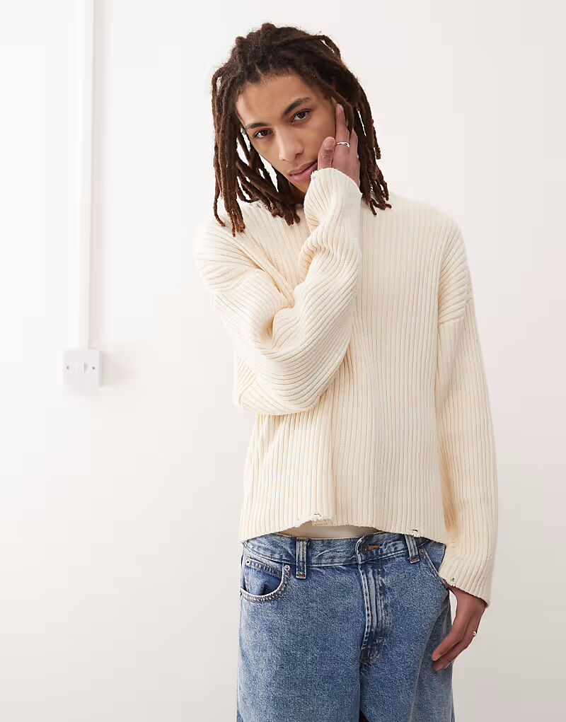 Свитер Weekday Arthur в рубчик с потертым краем, кремовый цвет 
Свитер Weekday Arthur в рубчик с потертым краем, кремовый цвет