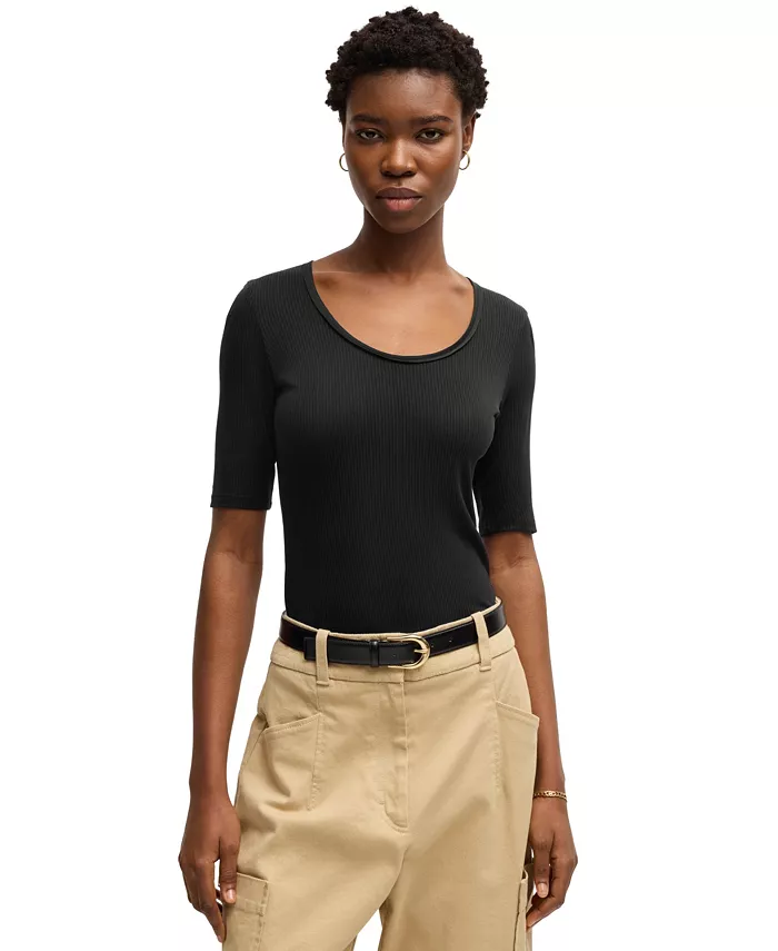 Женская футболка с круглым вырезом в рубчик Hugo Boss, черный
Женская футболка с круглым вырезом в рубчик Hugo Boss, черный