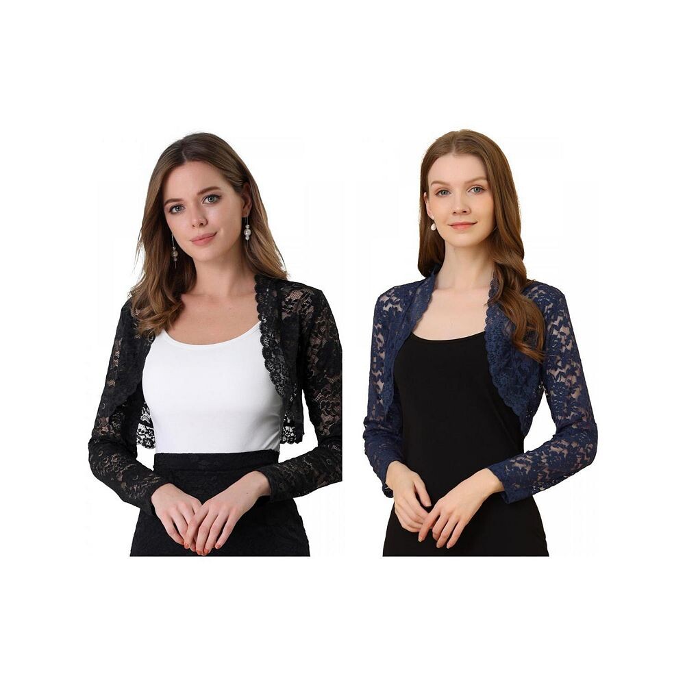 Комплект из 2 женских кружевных болеро с открытыми плечами, прозрачных укороченных кардиганов с длинными рукавами и открытым передом ALLEGRA K, цвет Black Dark Blue
Комплект из 2 женских кружевных болеро с открытыми плечами, прозрачных укороченных кардиганов с длинными рукавами и открытым передом ALLEGRA K, цвет Black Dark Blue